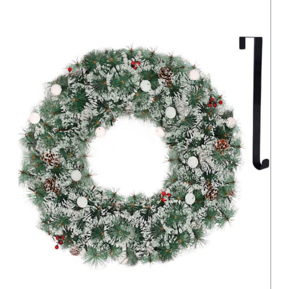 Large 24 inch Christmas Wreath With Lights Pine Needles With Hanger NIB - Picture 1 of 5